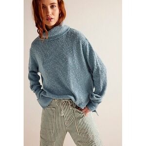 Free People™ Women's SMALL Tommy Turtle Relaxed Fit Turtleneck - Blue Tourmalene